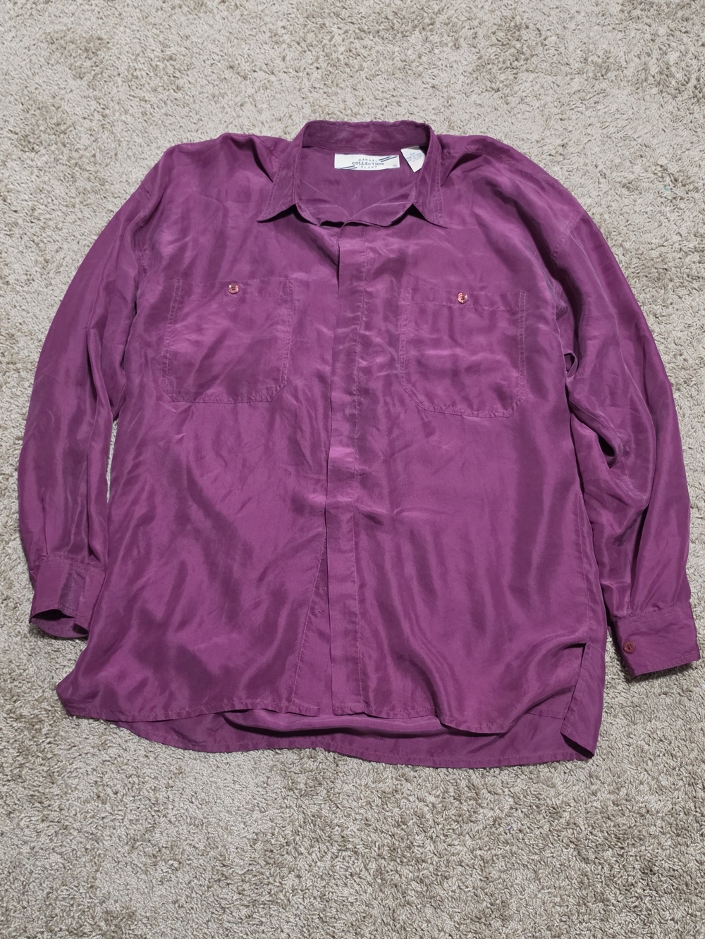 Vintage Canary Collection Island Fuchsia Pink 100% Silk Long Sleeve Sz S